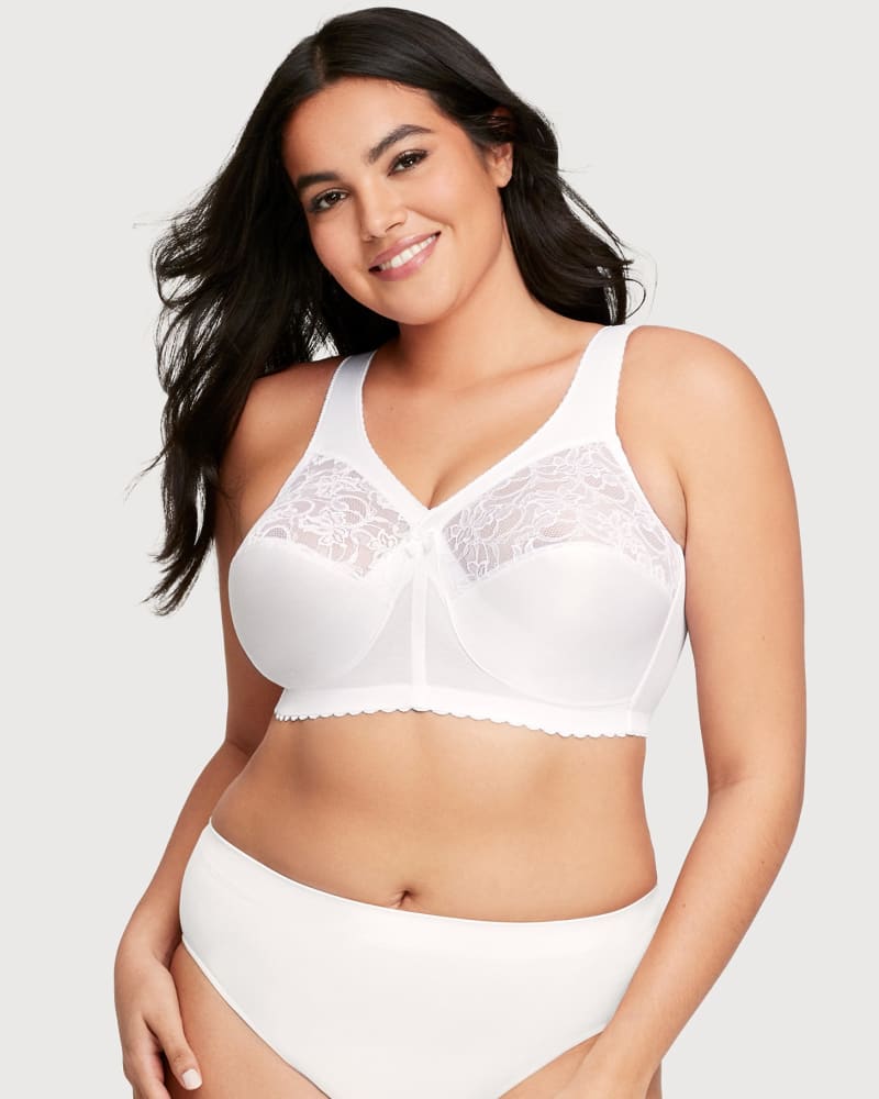 Front of a model wearing a size 52C MagicLift Original Support Bra in White by Glamorise. | dia_product_style_image_id:262957